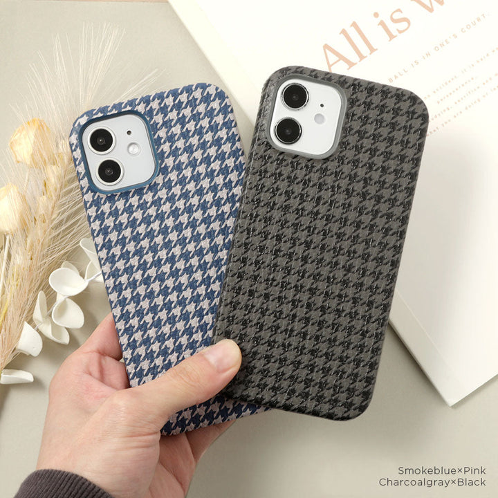 本革 イタリアンシュリンクレザー 千鳥格子柄 背面ケース AQUOSシリーズ