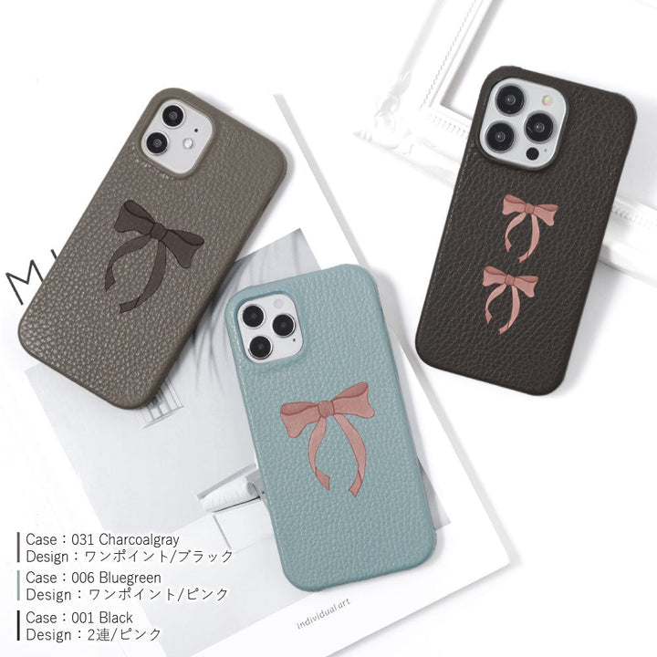 Genuine leather 32 colors Italian shrink leather ribbon pattern back case iPhone series