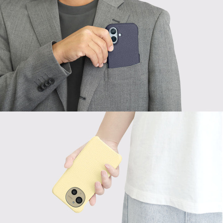 Genuine Leather, 32 Colors, Italian Shrunken Leather, MagSafe Compatible, Shock-Absorbing Back Case for iPhone Series