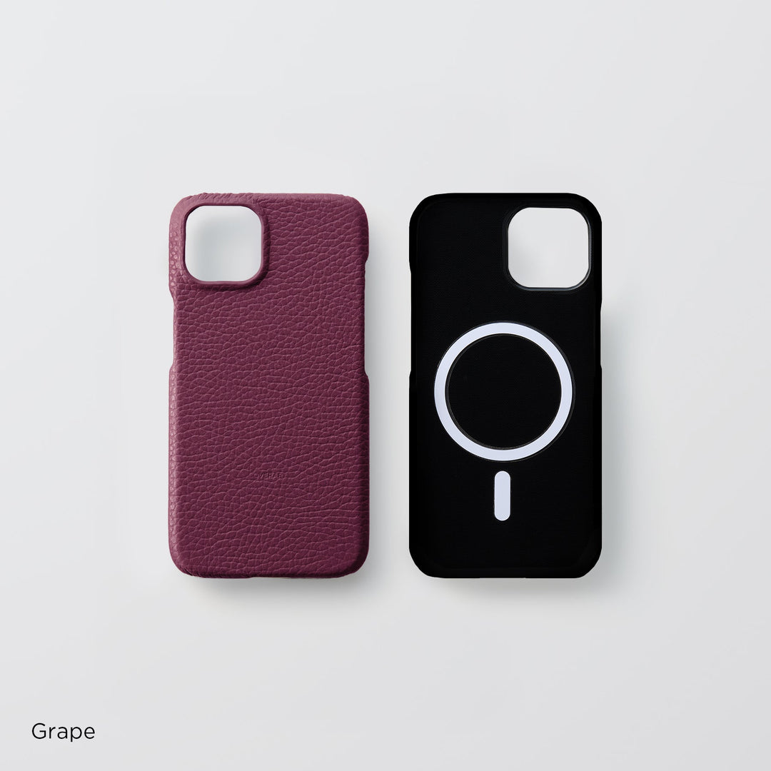 Genuine Leather, 32 Colors, Italian Shrunken Leather, MagSafe Compatible, Shock-Absorbing Back Case for iPhone Series