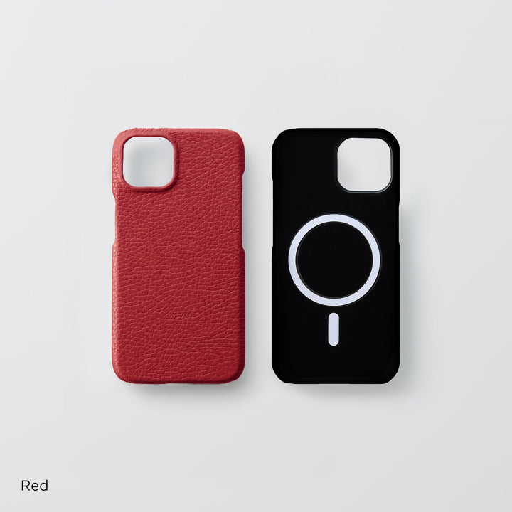 Genuine Leather, 32 Colors, Italian Shrunken Leather, MagSafe Compatible, Shock-Absorbing Back Case for iPhone Series