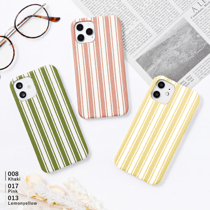 Genuine leather 32 colors Italian shrink leather stripe pattern back case iPhone series