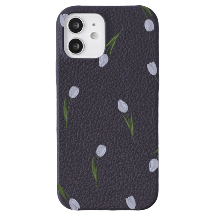 本革 32色 イタリアンシュリンクレザー チューリップ柄 背面ケース