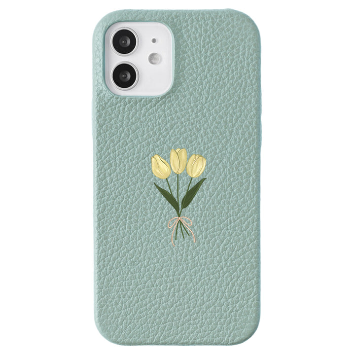 本革 32色 イタリアンシュリンクレザー チューリップ柄 背面ケース