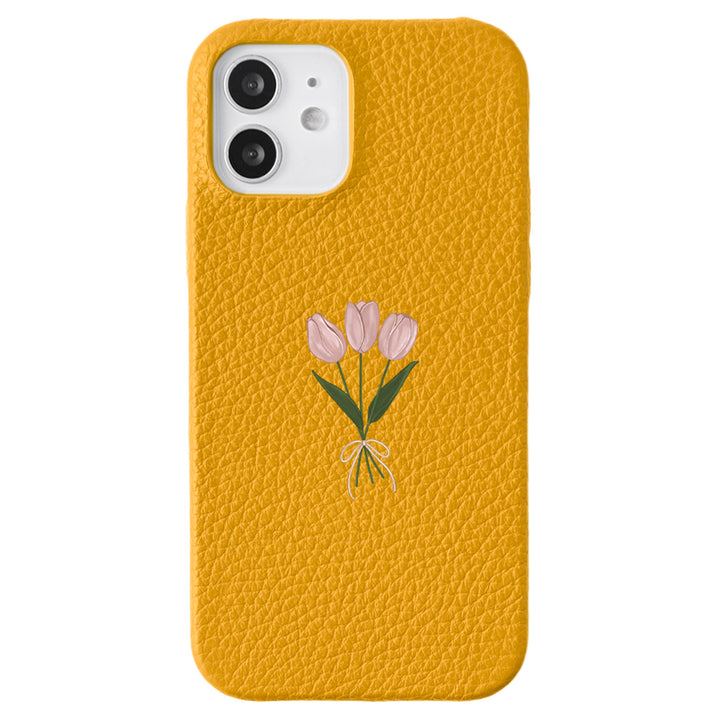 本革 32色 イタリアンシュリンクレザー チューリップ柄 背面ケース