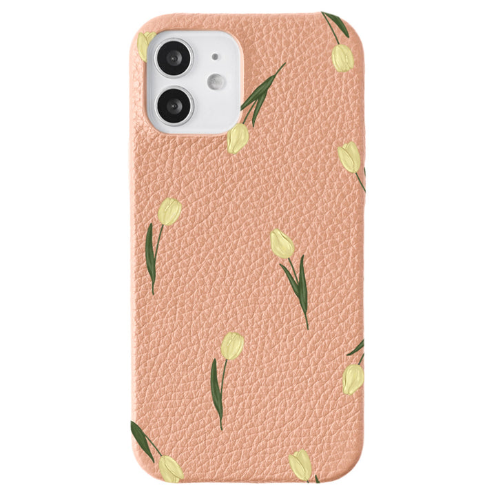 本革 32色 イタリアンシュリンクレザー チューリップ柄 背面ケース