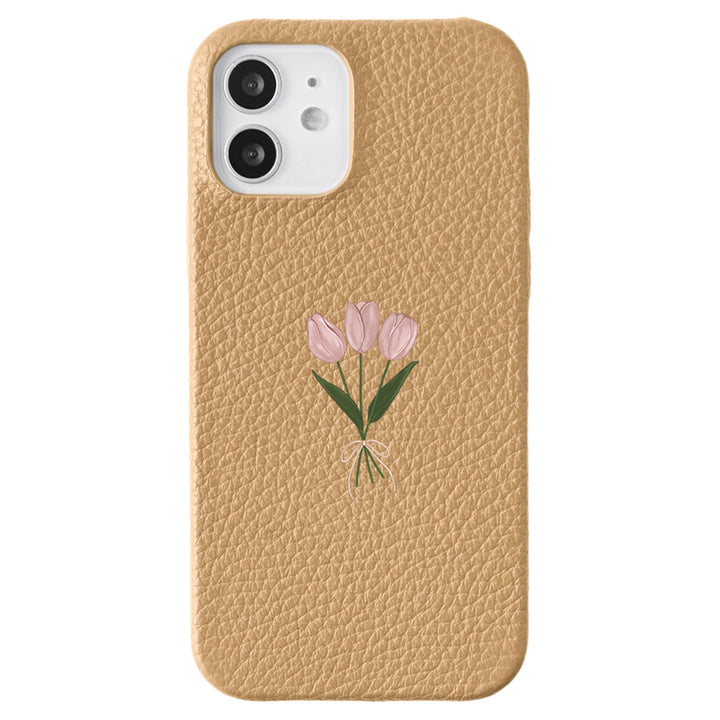 本革 32色 イタリアンシュリンクレザー チューリップ柄 背面ケース