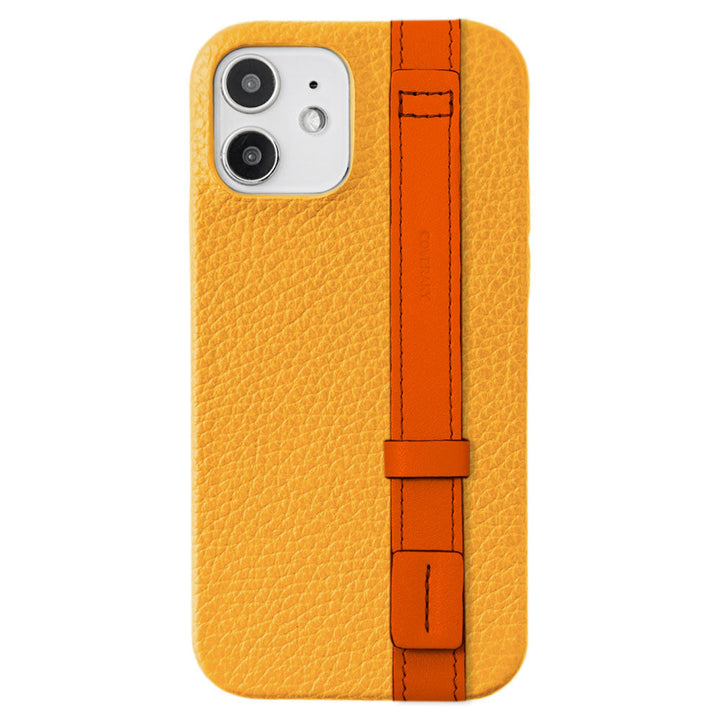 Genuine leather 32 colors Italian shrink leather accent line with hand belt back case for iPhone series