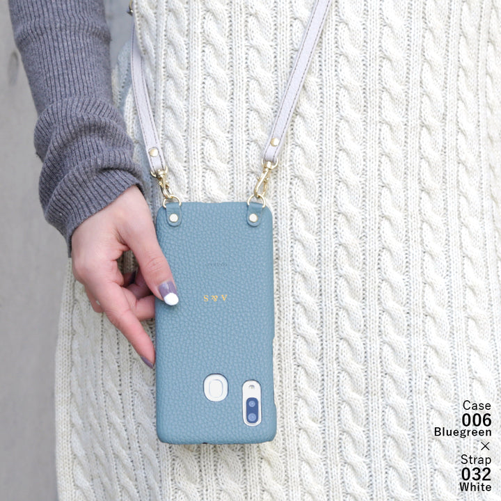 本革 32色 イタリアンシュリンクレザー ショルダーストラップ付き 背面ケース 名入れ 刻印(箔押し)