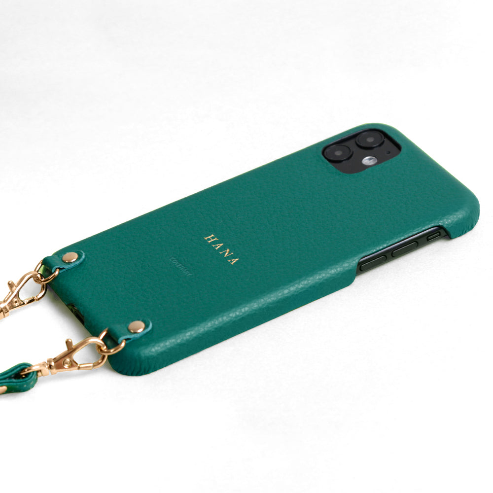 Cuir véritable 32 couleurs cuir italien grainé avec bandoulière étui arrière gravure personnalisée (impression à chaud) série iPhone