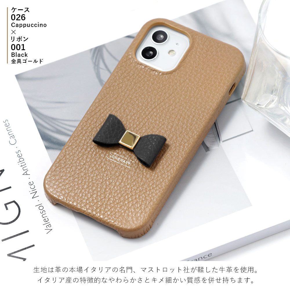 Cuir véritable 32 couleurs Cuir italien grainé Choix de décoration ruban Coque arrière Série iPhone