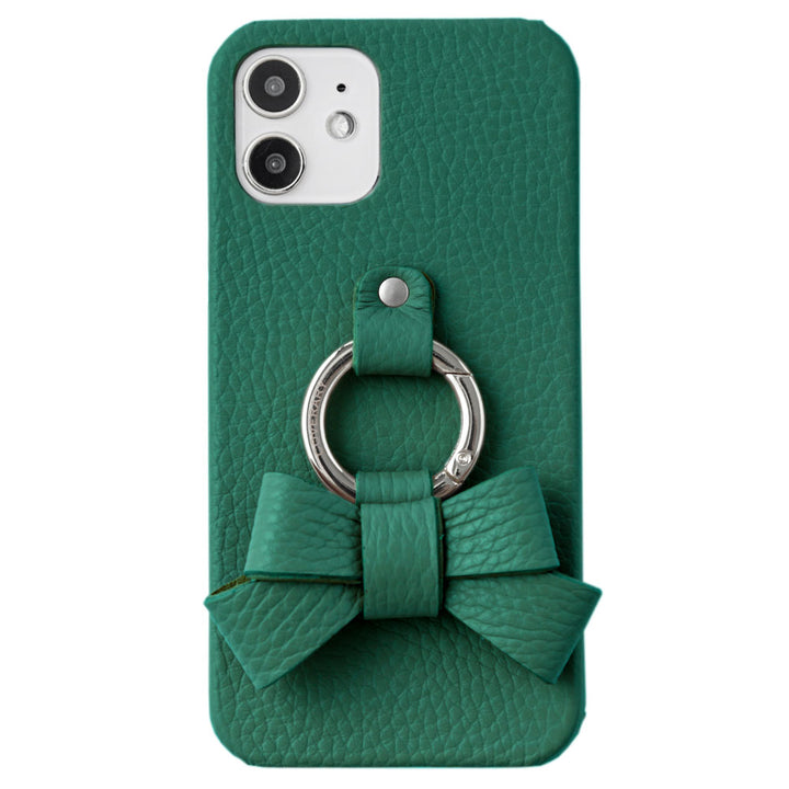 本革 32色 イタリアンシュリンクレザー リボンスマホリング付き 背面ケース