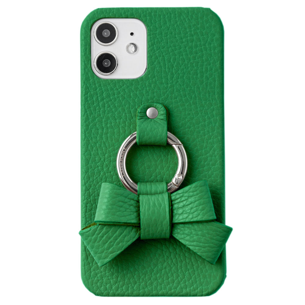 本革 32色 イタリアンシュリンクレザー リボンスマホリング付き 背面ケース