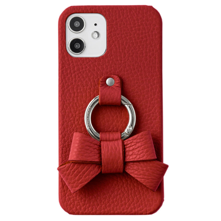 本革 32色 イタリアンシュリンクレザー リボンスマホリング付き 背面ケース