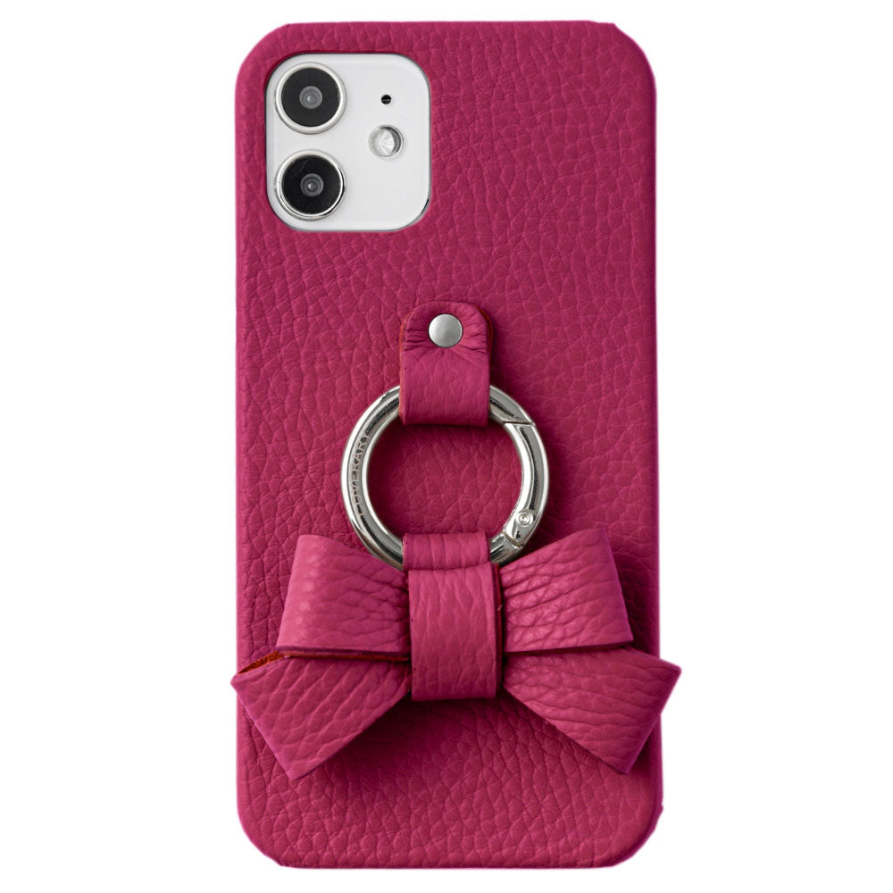 本革 32色 イタリアンシュリンクレザー リボンスマホリング付き 背面ケース