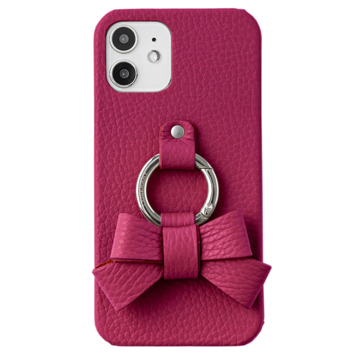 本革 32色 イタリアンシュリンクレザー リボンスマホリング付き 背面ケース