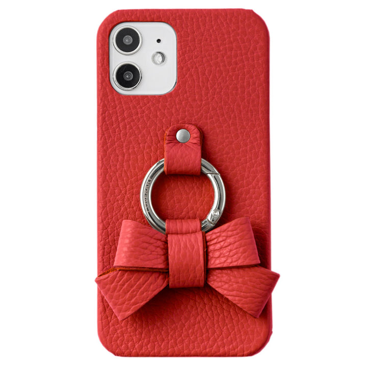 本革 32色 イタリアンシュリンクレザー リボンスマホリング付き 背面ケース