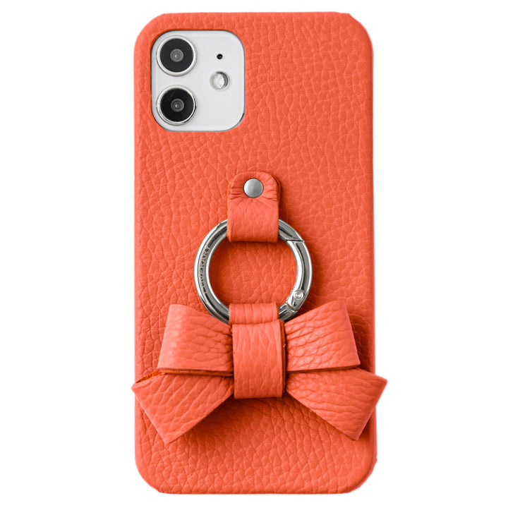 本革 32色 イタリアンシュリンクレザー リボンスマホリング付き 背面ケース