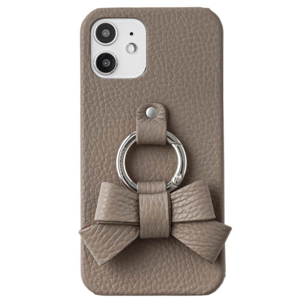 本革 32色 イタリアンシュリンクレザー リボンスマホリング付き 背面ケース