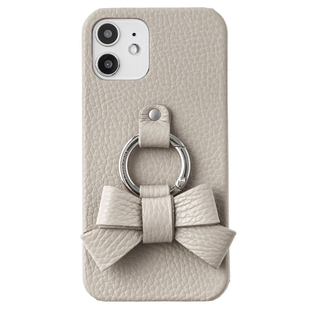 本革 32色 イタリアンシュリンクレザー リボンスマホリング付き 背面ケース