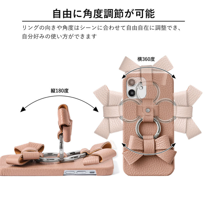 本革 32色 イタリアンシュリンクレザー リボンスマホリング付き 背面ケース Galaxyシリーズ