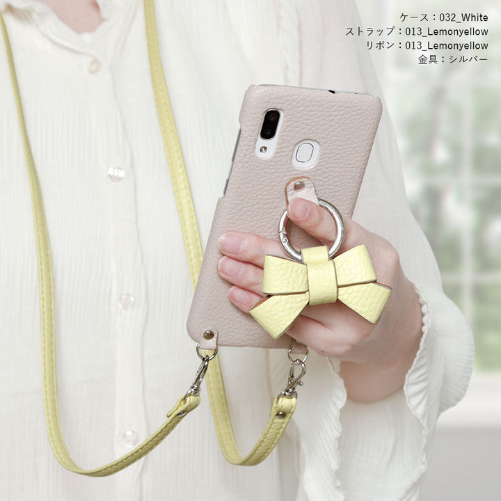 Genuine leather 32 colors Italian shrink leather ribbon smartphone ring & shoulder strap included back case Xperia series