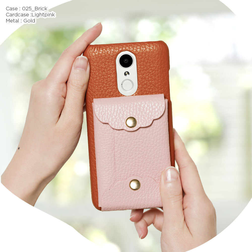 Genuine leather 32 colors Italian shrink leather scallop card case attached back case