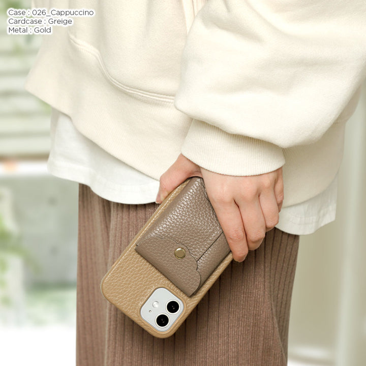 Genuine leather 32 colors Italian shrink leather scallop card case attached back case