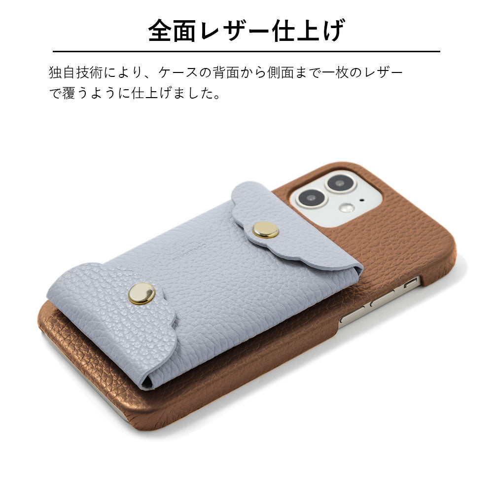 Genuine leather 32 colors Italian shrink leather scallop card case attached back case Galaxy series