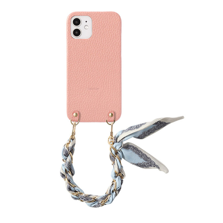 Genuine Leather 32 Colors Italian Shrink Leather Scarf Chain Hand Strap Attached Back Case AQUOS Series