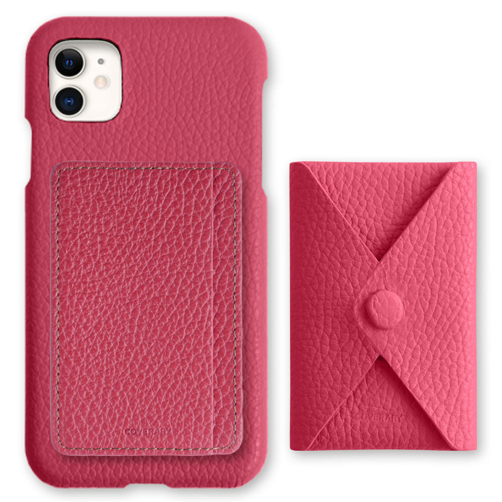 Genuine leather 32 colors Italian shrink leather selectable 3-piece set with card storage pocket back case