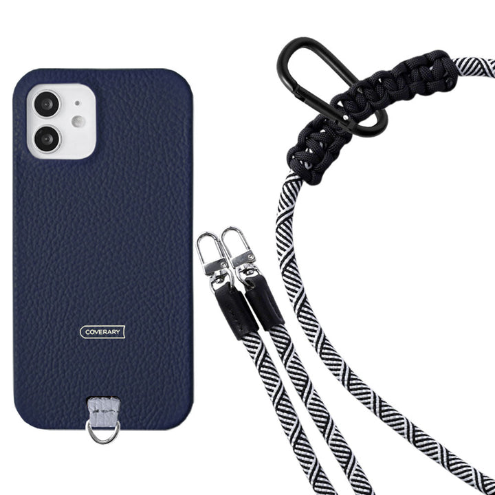 本革 32色 イタリアンシュリンクレザー ホルダーセット＆8mmロープショルダーストラップ付き 背面ケース iPhoneシリーズ