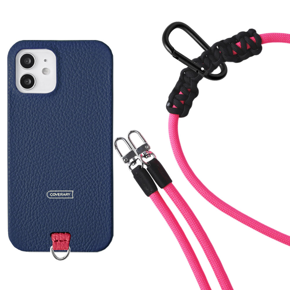 Ensemble porte-carte en cuir italien grainé 32 couleurs avec sangle d'épaule en corde de 8 mm et coque arrière