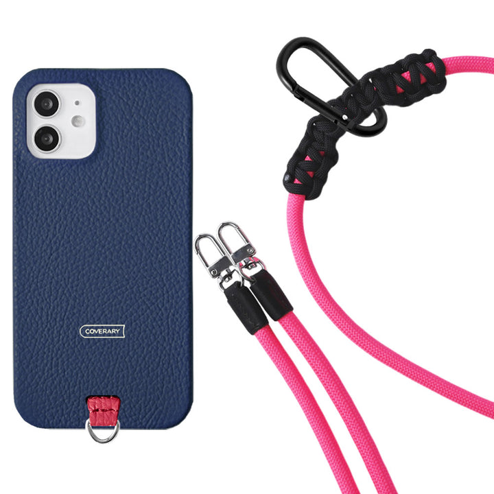 Ensemble porte-carte en cuir italien grainé 32 couleurs avec sangle d'épaule en corde de 8 mm et coque arrière