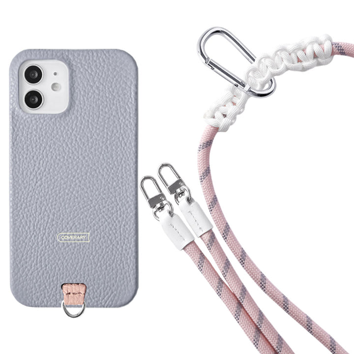 Ensemble porte-carte en cuir italien grainé 32 couleurs avec sangle d'épaule en corde de 8 mm et coque arrière