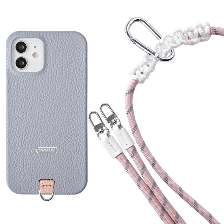 本革 32色 イタリアンシュリンクレザー ホルダーセット＆8mmロープショルダーストラップ付き 背面ケース iPhoneシリーズ