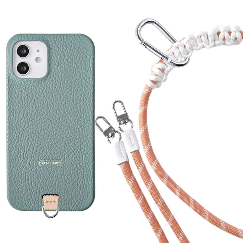 本革 32色 イタリアンシュリンクレザー ホルダーセット＆8mmロープショルダーストラップ付き 背面ケース iPhoneシリーズ