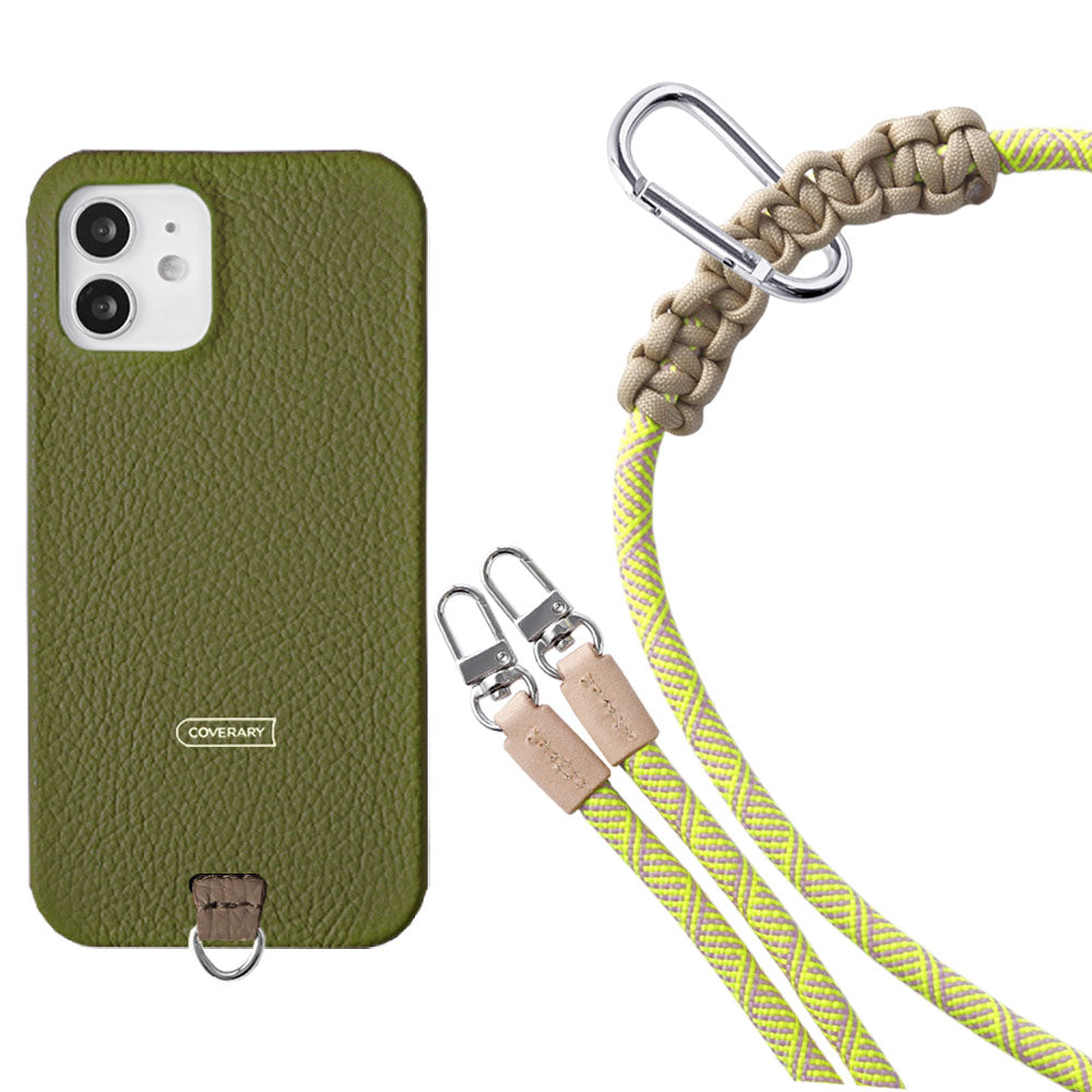 本革 32色 イタリアンシュリンクレザー ホルダーセット＆8mmロープショルダーストラップ付き 背面ケース iPhoneシリーズ