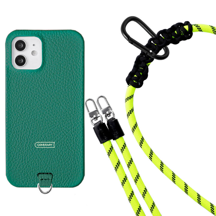 Ensemble porte-carte en cuir véritable italien grainé 32 couleurs avec sangle d'épaule en corde de 8 mm et coque arrière pour série Xperia