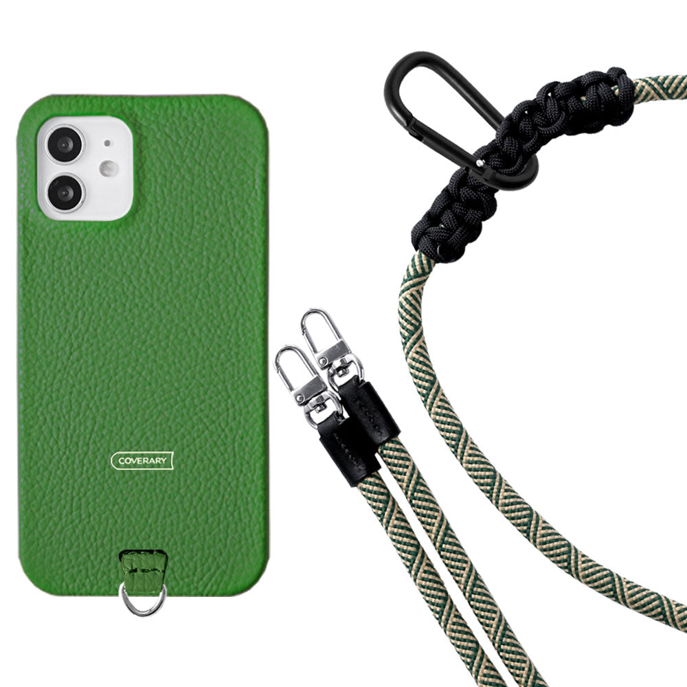 本革 32色 イタリアンシュリンクレザー ホルダーセット＆8mmロープショルダーストラップ付き 背面ケース iPhoneシリーズ