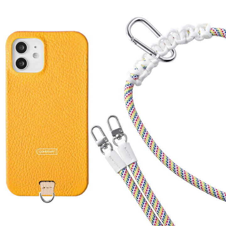 Ensemble porte-carte en cuir italien grainé 32 couleurs avec sangle d'épaule en corde de 8 mm et coque arrière