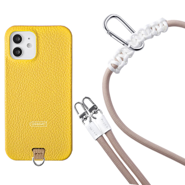 Ensemble porte-carte en cuir italien grainé 32 couleurs avec sangle d'épaule en corde de 8 mm et coque arrière