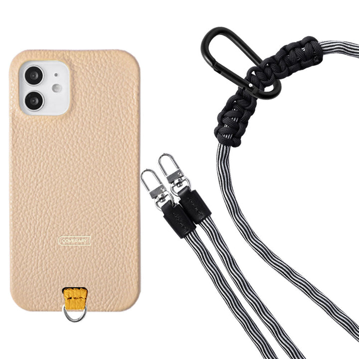 本革 32色 イタリアンシュリンクレザー ホルダーセット＆8mmロープショルダーストラップ付き 背面ケース iPhoneシリーズ