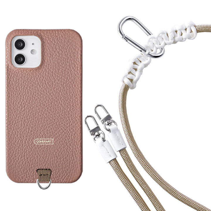 Ensemble porte-carte en cuir véritable italien grainé 32 couleurs avec sangle d'épaule en corde de 8 mm et coque arrière pour série Xperia