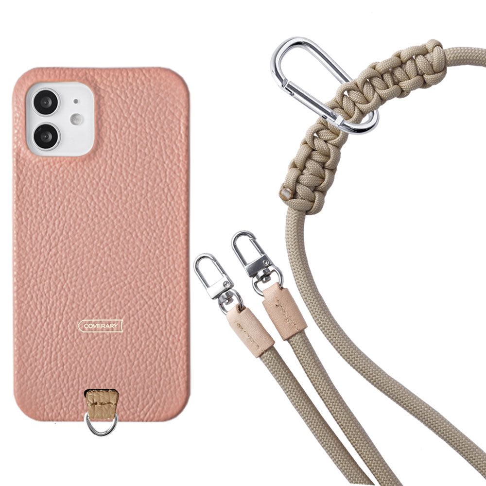 本革 32色 イタリアンシュリンクレザー ホルダーセット＆8mmロープショルダーストラップ付き 背面ケース iPhoneシリーズ