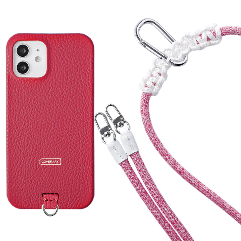 Ensemble porte-carte en cuir véritable italien grainé 32 couleurs avec sangle d'épaule en corde de 8 mm et coque arrière pour série Xperia