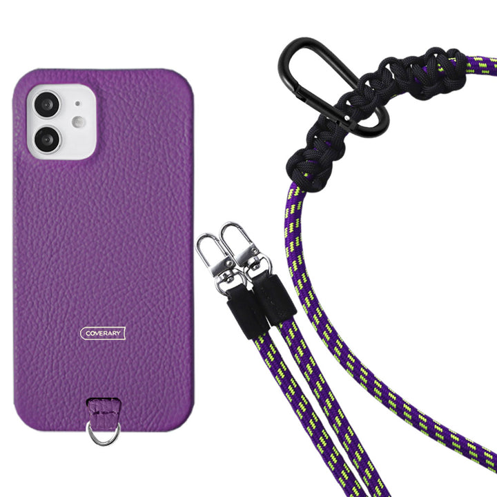 Ensemble porte-carte en cuir italien grainé 32 couleurs avec sangle d'épaule en corde de 8 mm et coque arrière