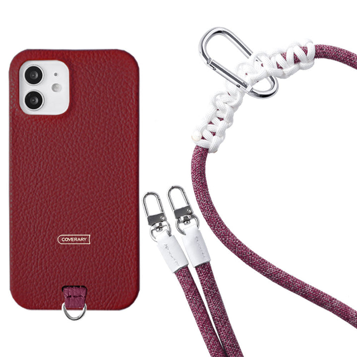 Ensemble porte-carte en cuir véritable italien grainé 32 couleurs avec sangle d'épaule en corde de 8 mm et coque arrière pour série Xperia