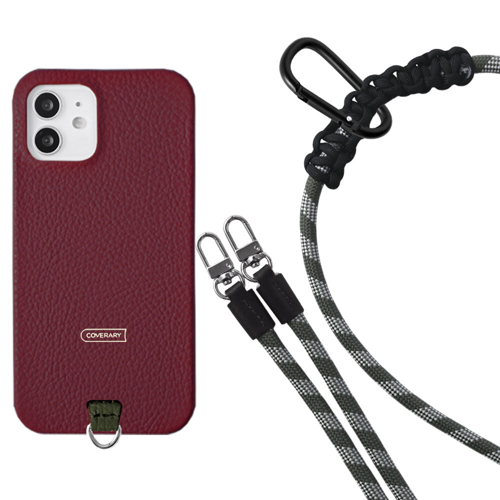 Ensemble porte-carte en cuir italien grainé 32 couleurs avec sangle d'épaule en corde de 8 mm et coque arrière