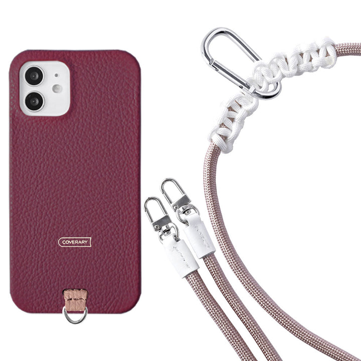 Ensemble porte-carte en cuir véritable italien grainé 32 couleurs avec sangle d'épaule en corde de 8 mm et coque arrière pour série Xperia